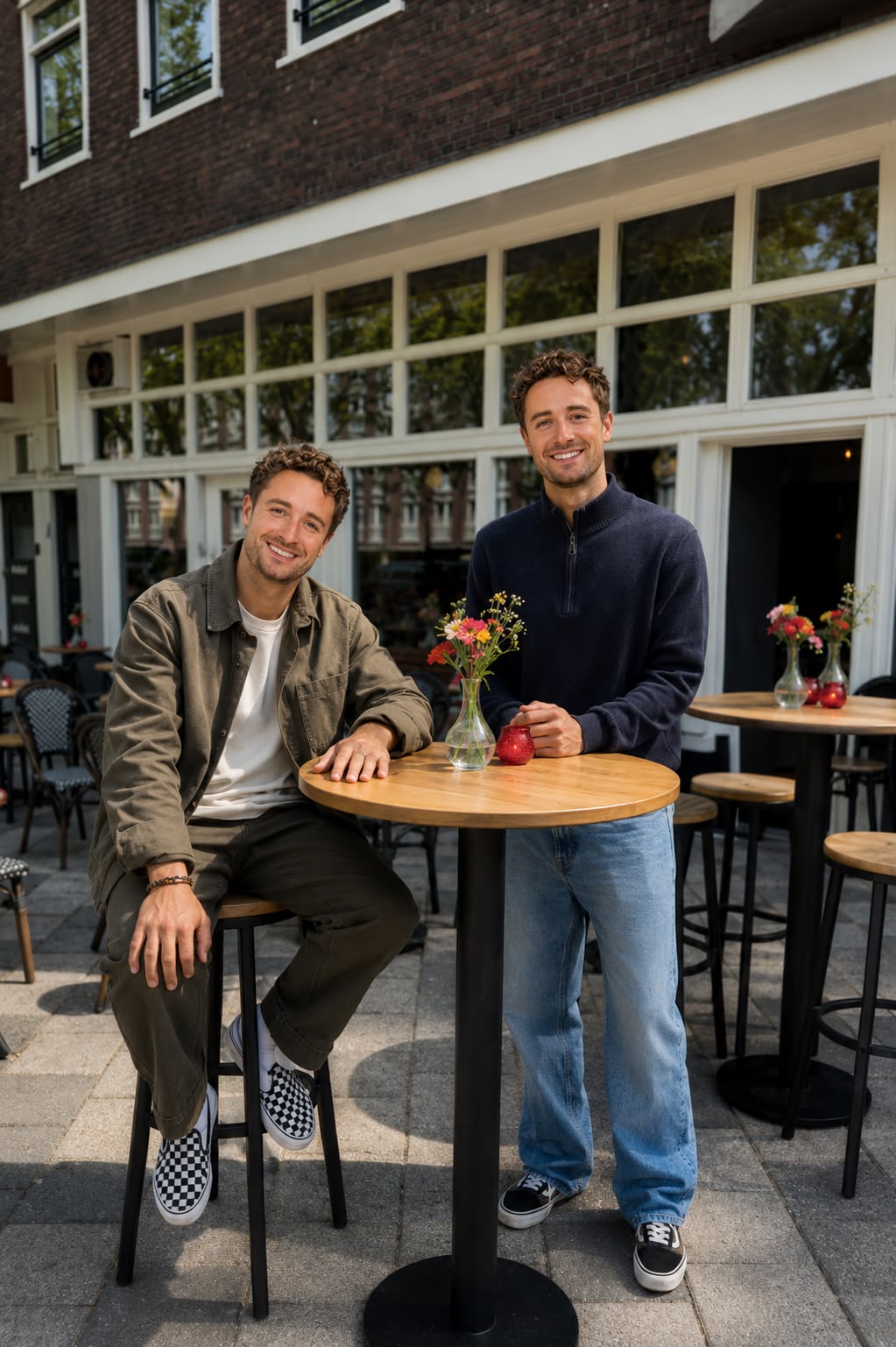 Mink and Sanne outside a Dutch café